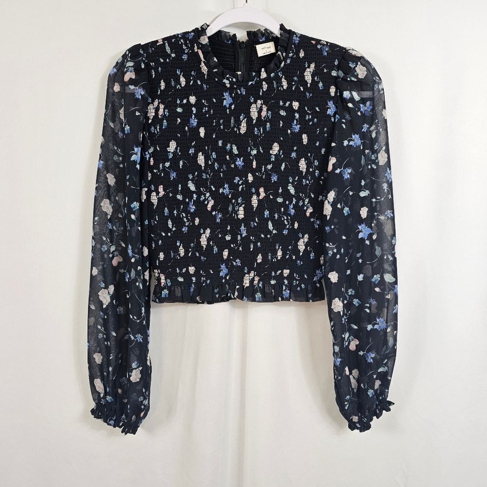 Aritzia Wilfred Tempest Blouse in Black/Blue Floral print - Size S